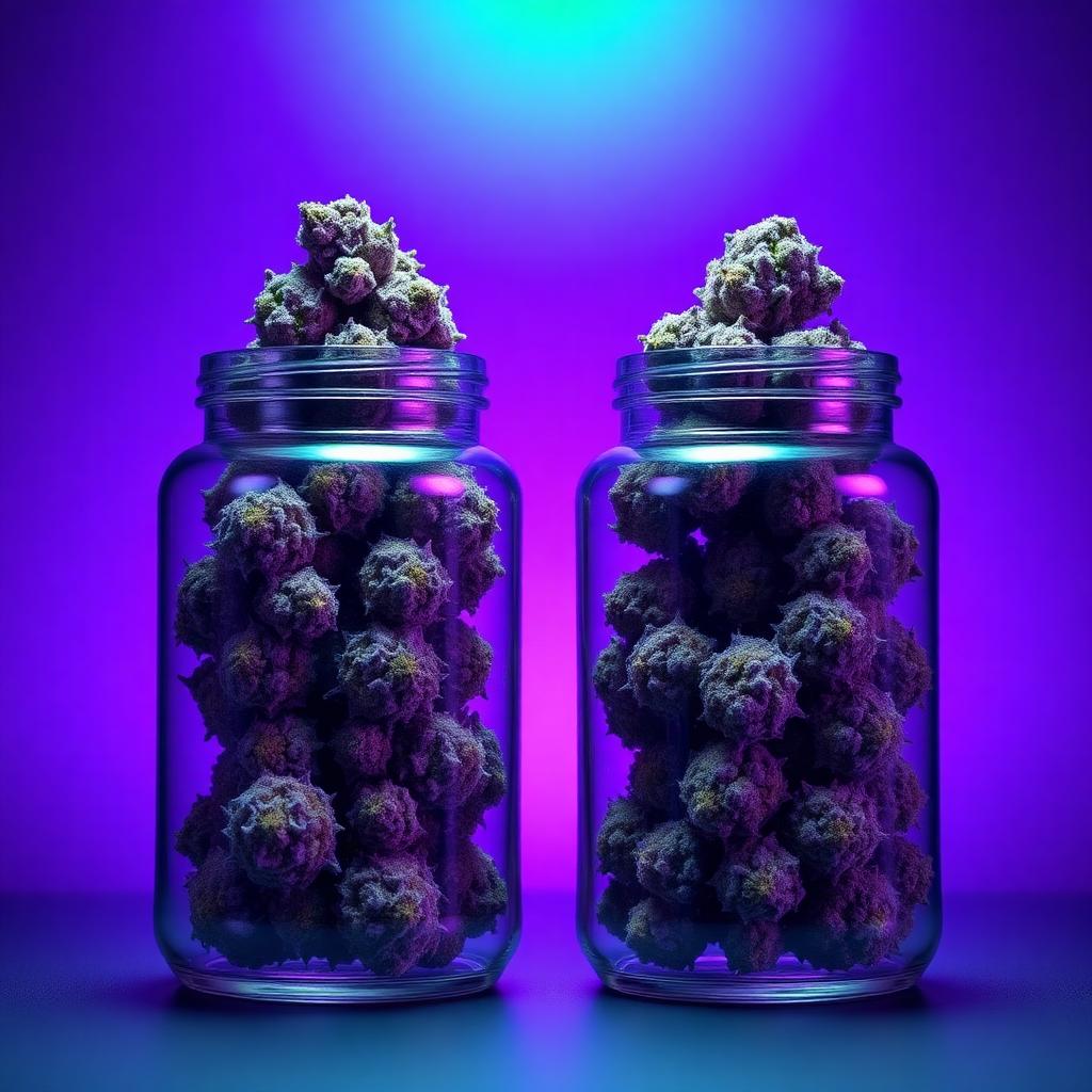 Jars of premium purple cannabis flower